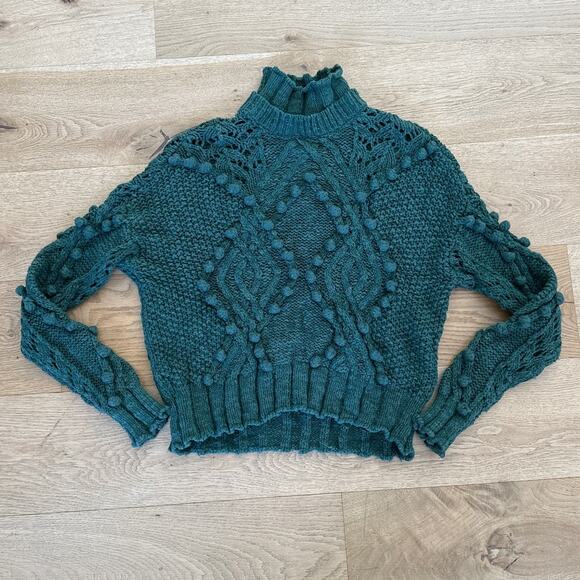 Lovers + Friends Sweaters - Lovers + Friends - Daybreak Cable Knit Pom Pom Sweater in Green